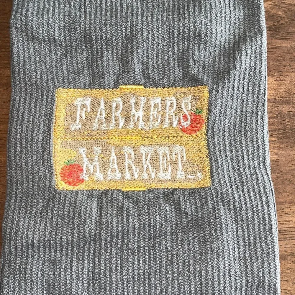 Gray Cotton “Farmers Market Sign” Kitchen Bar-Mop 18” by 16”